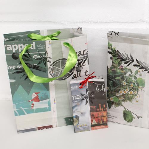 Handprinted Christmas Project: Holly’s Stamped Newspaper Gift Bags